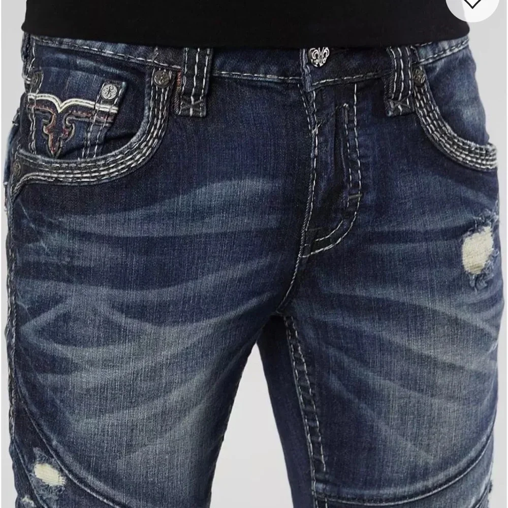 Rock Revival Chase Biker Dark Blue Relaxed Men's Jeans collectors edition - Picture 6 of 13